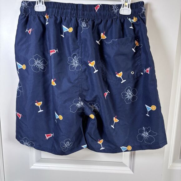 SHEIN Men's Blue with Coctail Print Drawstring Waist Swim Shorts, Size Large - Picture 2 of 7